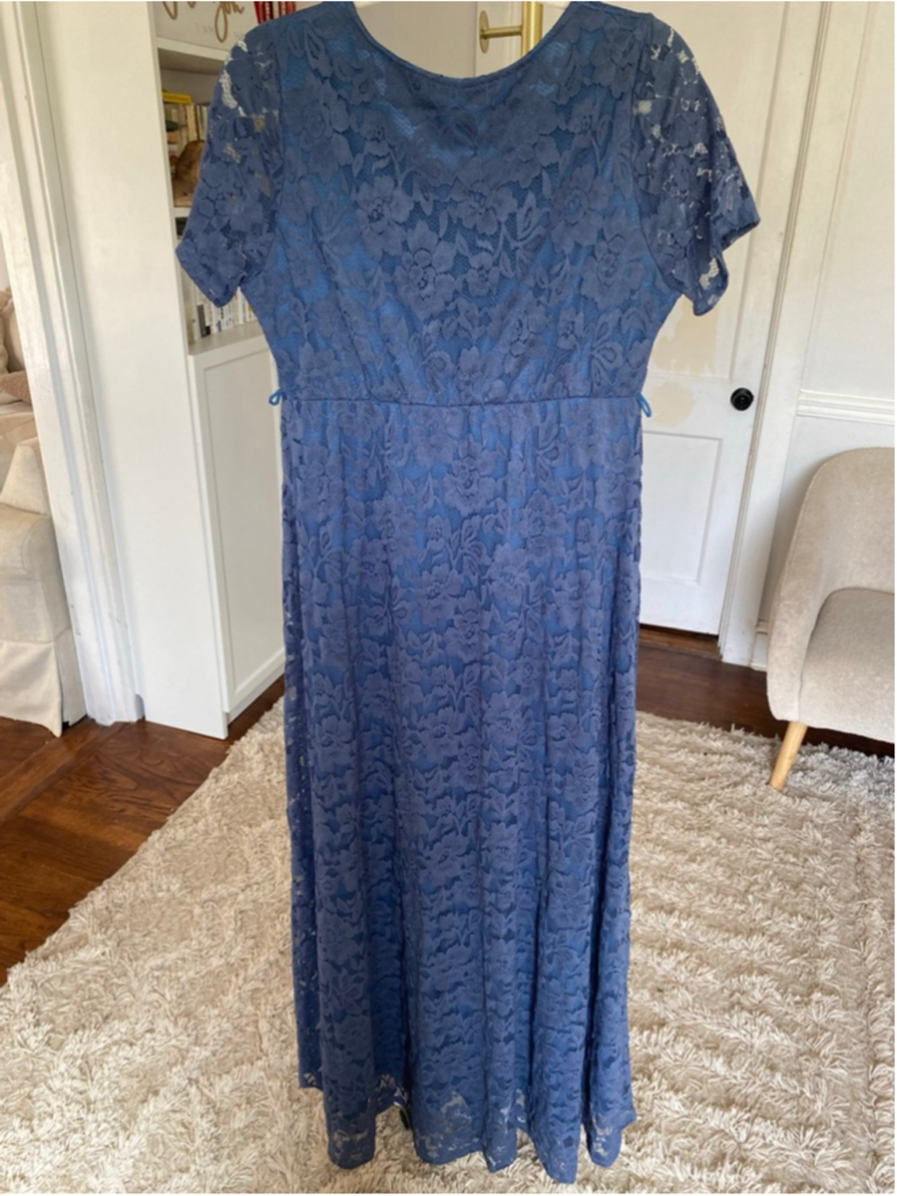 Pinkblush Blue Lace Maxi Dress Maternity Empire Waist Romantic Feminine Coquette - Picture 3 of 8